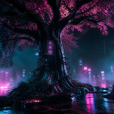 a tree in nature — Cyberpunk Sci-Fi Art