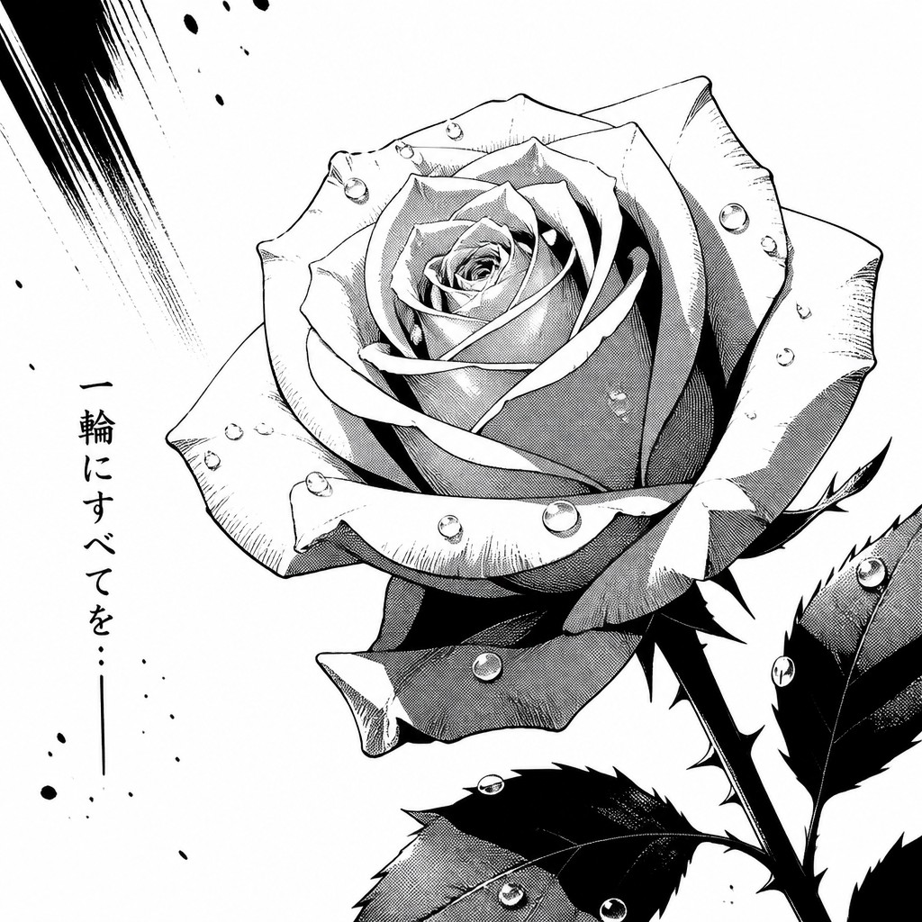 a single blooming rose with dew drops, close up