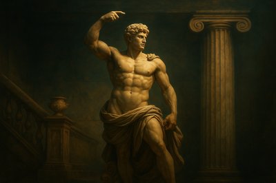a painting of a man with no shirt on