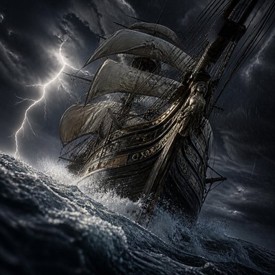 sailing ship on a stormy sea