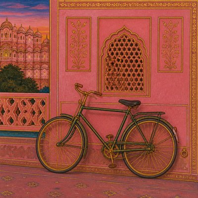 bicyle resting against a wall