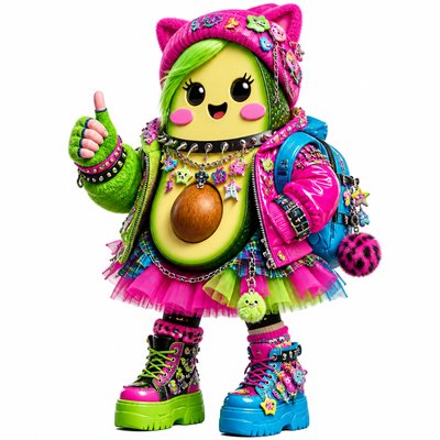a happy avocado character giving a thumbs up, bold readable design on a plain background, no text