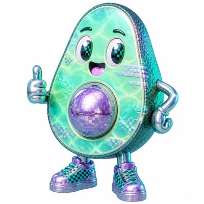 a happy avocado character giving a thumbs up, bold readable design on a plain background, no text