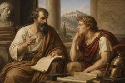 Aristotle tutoring the young Alexander the Great