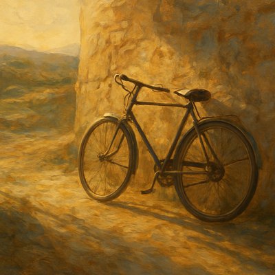 bicyle resting against a wall