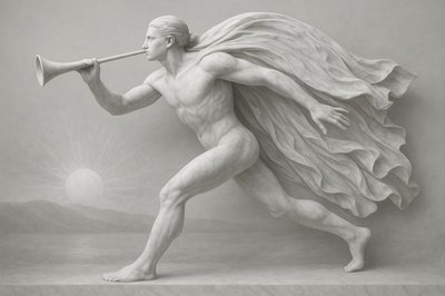 a statue of a man with a trumpet