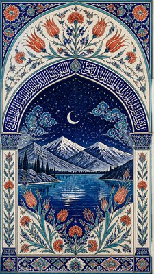 a tranquil mountain lake beneath a starry night sky, no people, no text