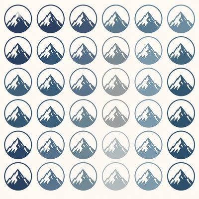 an emblem of a mountain peak inside a circle, simple bold shapes on a plain background, no text or lettering
