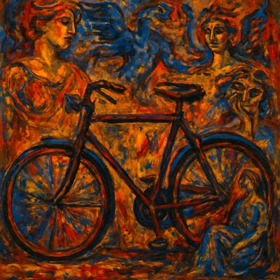 bicyle resting against a wall