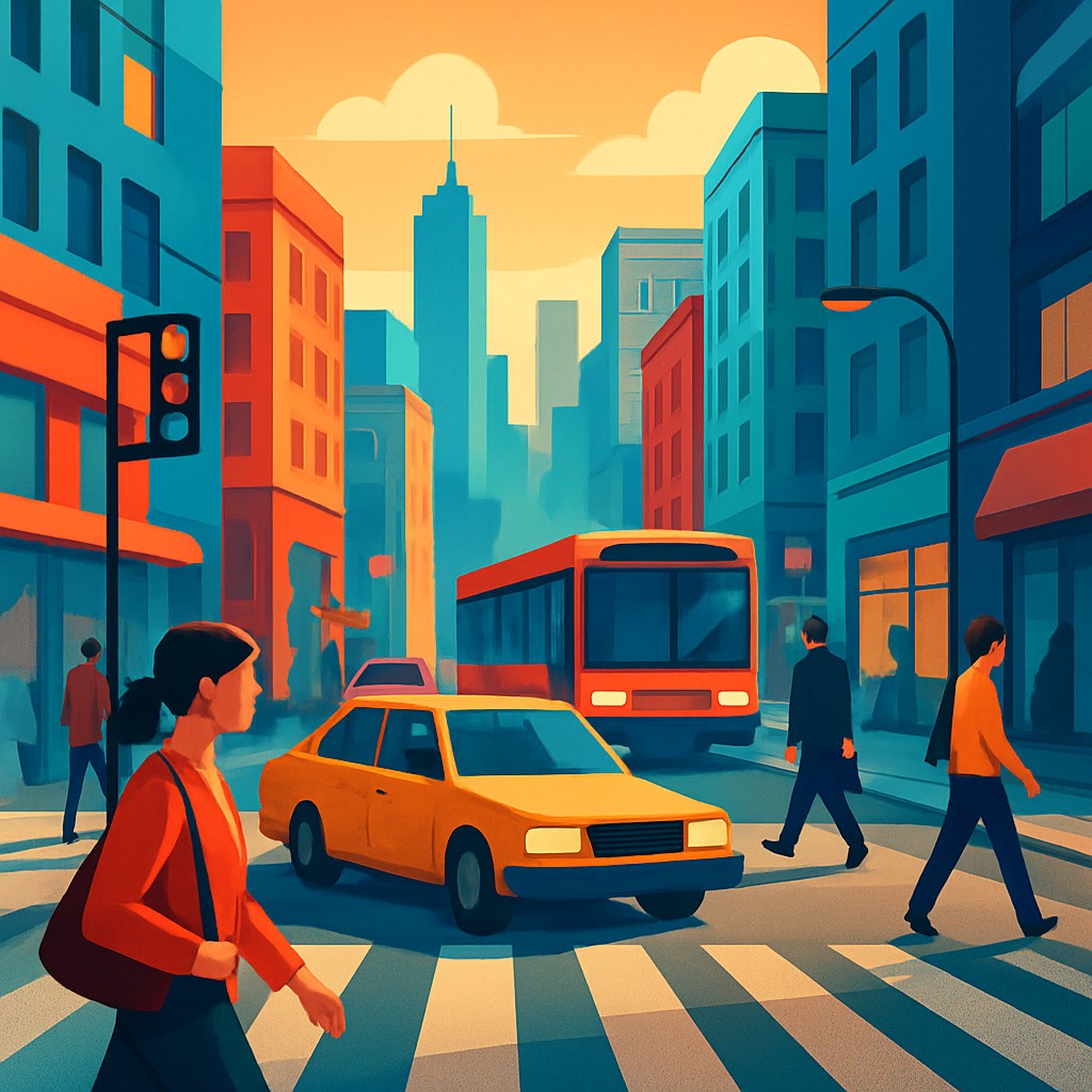 urban street with city activity