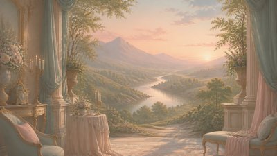 a vast valley with a river winding toward distant mountains at sunrise, no people, no text