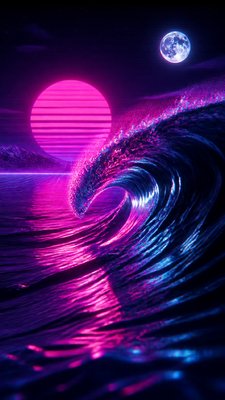 an ocean wave curling under moonlight, no people