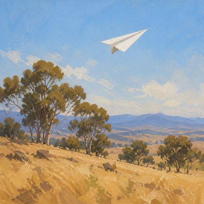 a paper plane, clean minimal composition on a plain background, no text