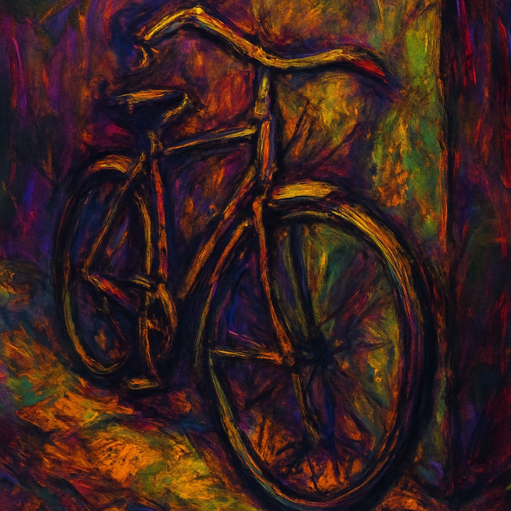 bicyle resting against a wall