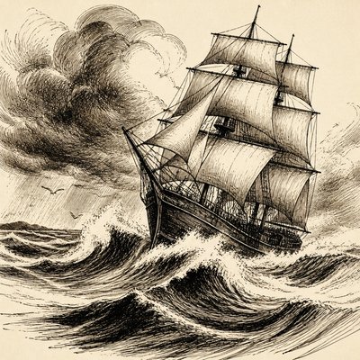 sailing ship on a stormy sea