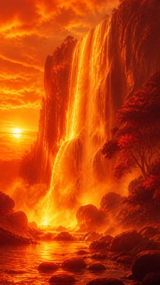 towering waterfall cascading down a cliff
