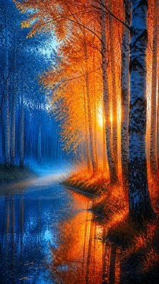 a serene birch forest in soft morning light, no people, no text