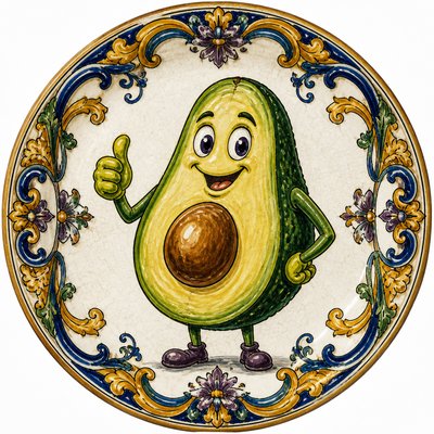 a happy avocado character giving a thumbs up, bold readable design on a plain background, no text