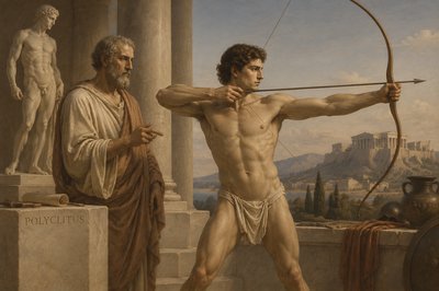Polyclitus and athlete shooting with bow and arrow