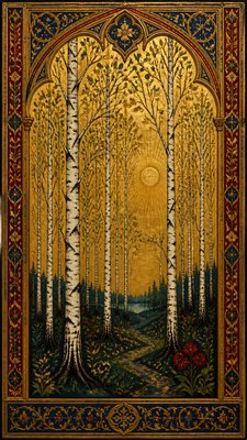 a serene birch forest in soft morning light, no people, no text