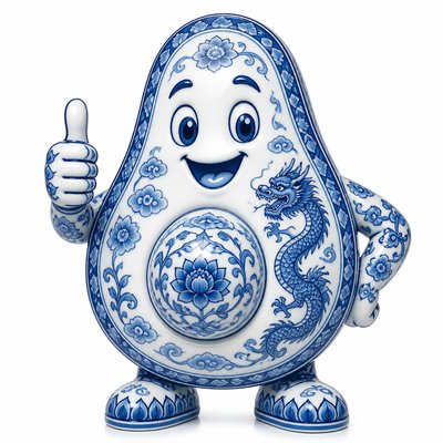 a happy avocado character giving a thumbs up, bold readable design on a plain background, no text