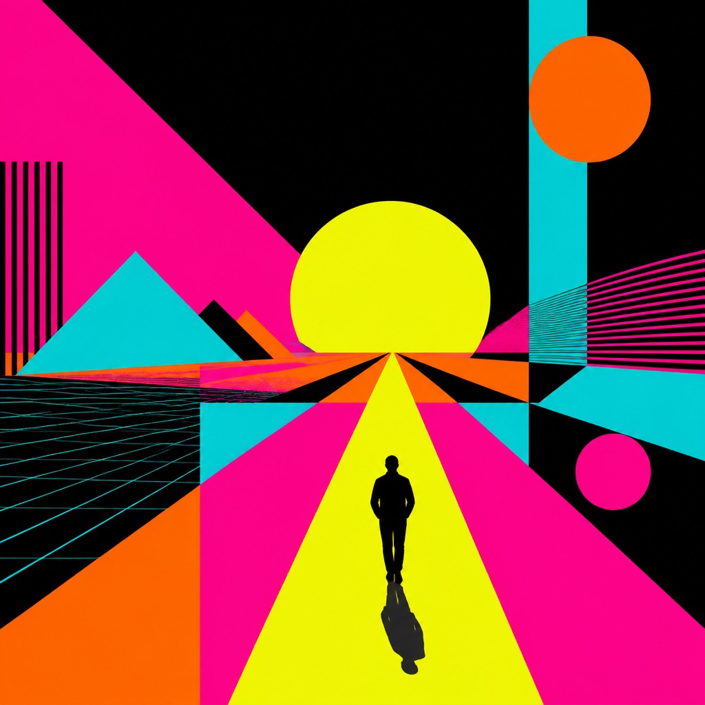 a solitary figure walking toward a glowing horizon across an empty plain, moody atmosphere, no text or lettering