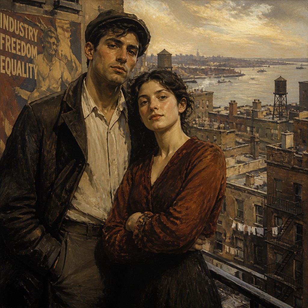 portrait of two people together — New York Art Style