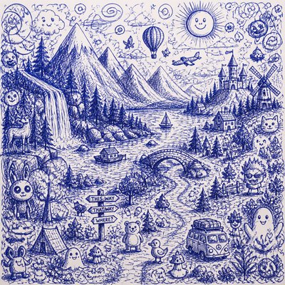 wide landscape with natural scenery — Doodle Art Style