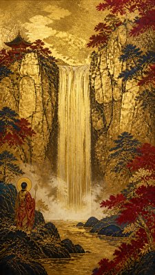 towering waterfall cascading down a cliff