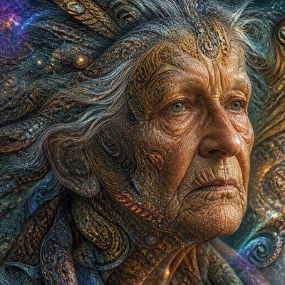 close-up portrait of an elderly person with expressive weathered features