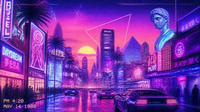 bustling city street panorama at dusk