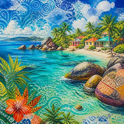 wide landscape with natural scenery — Seychellois Art Style