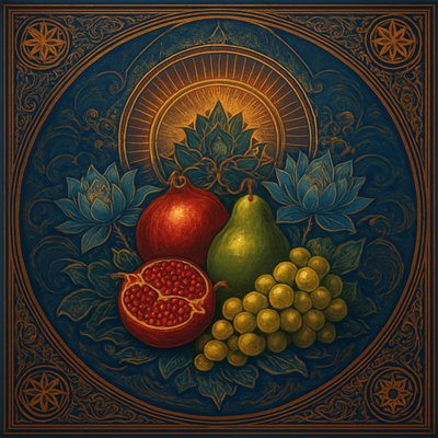 still life arrangement of fruits and flowers