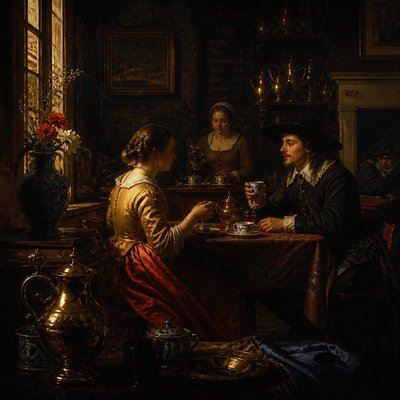 cozy cafe interior with warm lighting
