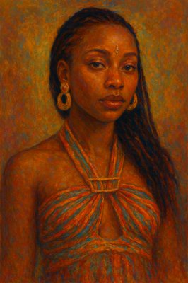 a painting of a woman with long hair