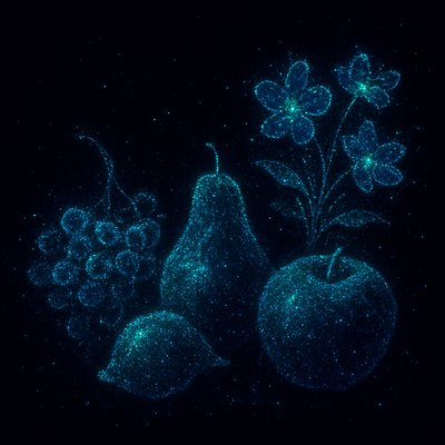 still life arrangement of fruits and flowers