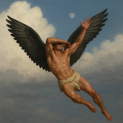 a painting of a man with wings in the air