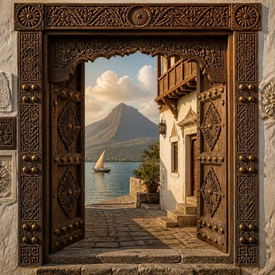 serene landscape with mountains and water