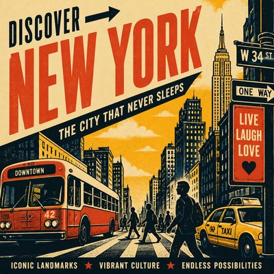 urban street with city activity — Poster Art Style