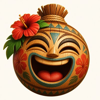 an exaggerated laughing face of an original round mascot character, bold and readable at small size, plain background, no text