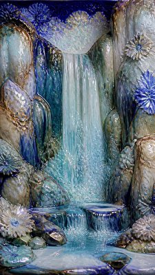 towering waterfall cascading down a cliff