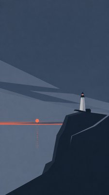 a lone lighthouse on a cliff at dusk under a dramatic sky, no text or lettering