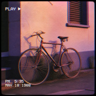 bicyle resting against a wall — VHS Aesthetic