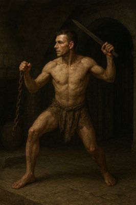 a painting of a man holding a sword