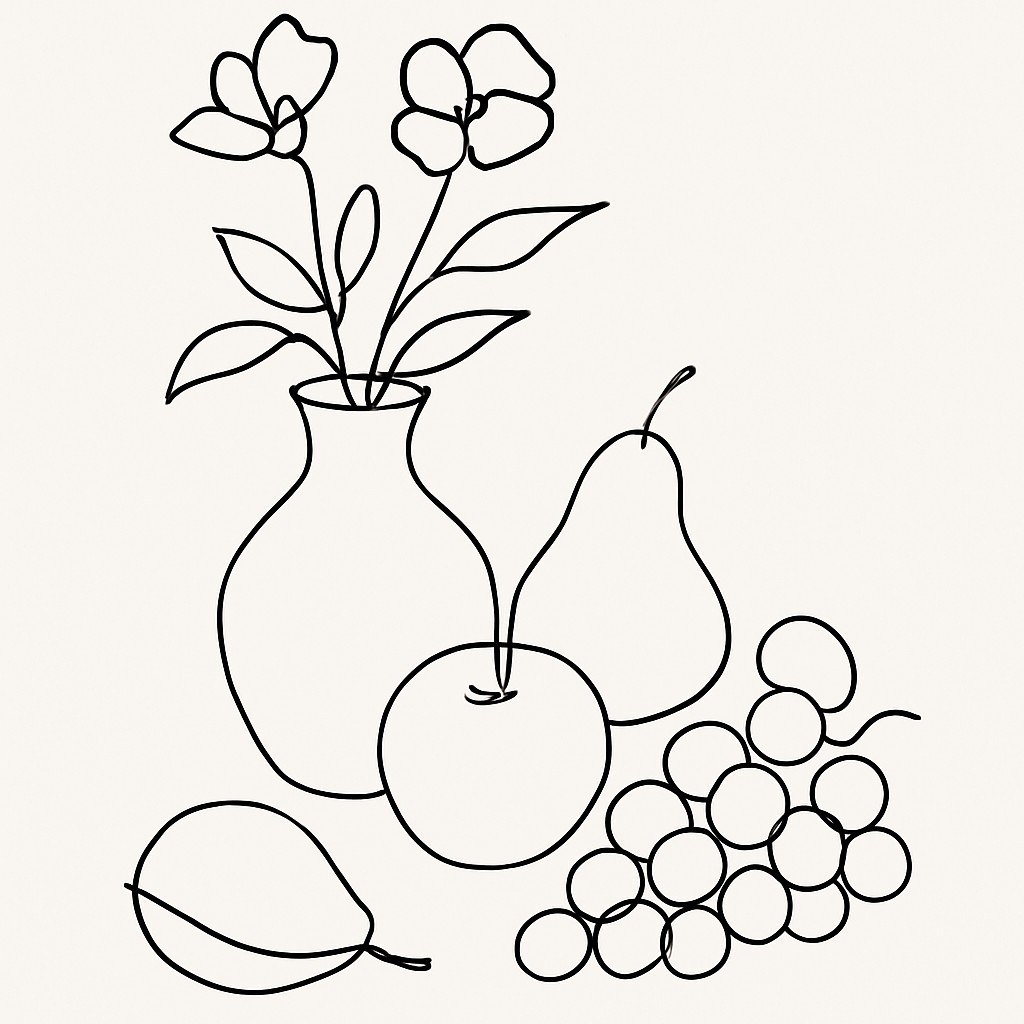still life arrangement of fruits and flowers