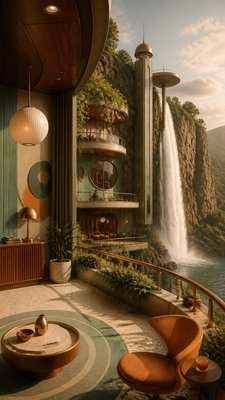 towering waterfall cascading down a cliff