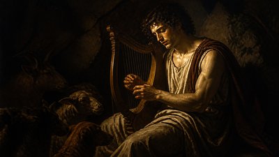 Orpheus playing the harp