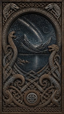 a tranquil mountain lake beneath a starry night sky, no people, no text
