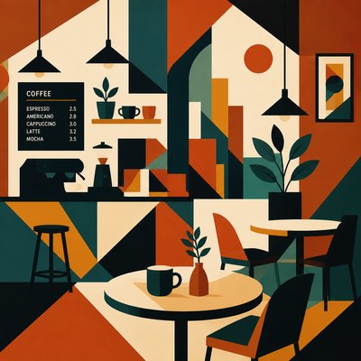 cozy cafe interior with warm lighting