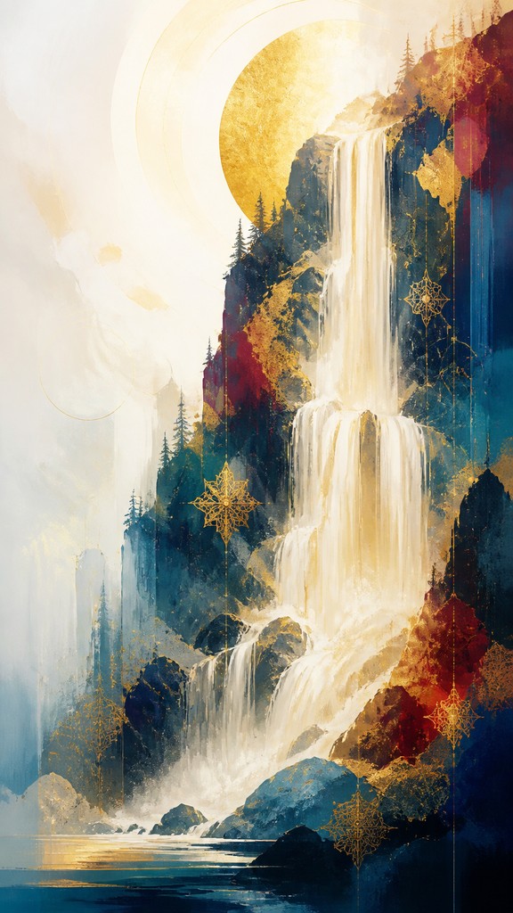 towering waterfall cascading down a cliff